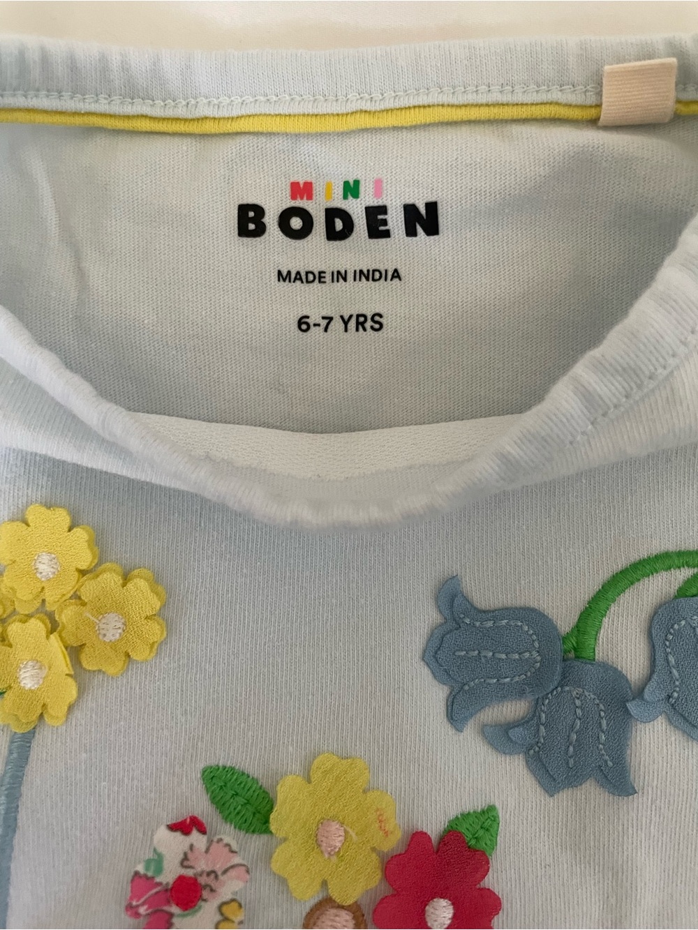 Mini Boden Light Blue Tee with Colorful Bunny and Mouse Appliqués - Picture 4 of 4